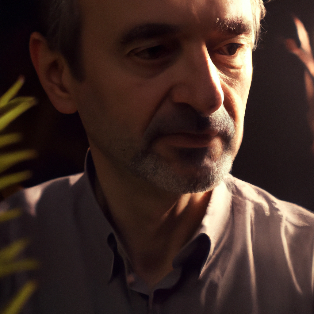 Portrait de Lucas Bernard, botaniste enseignant, studio avec plantes